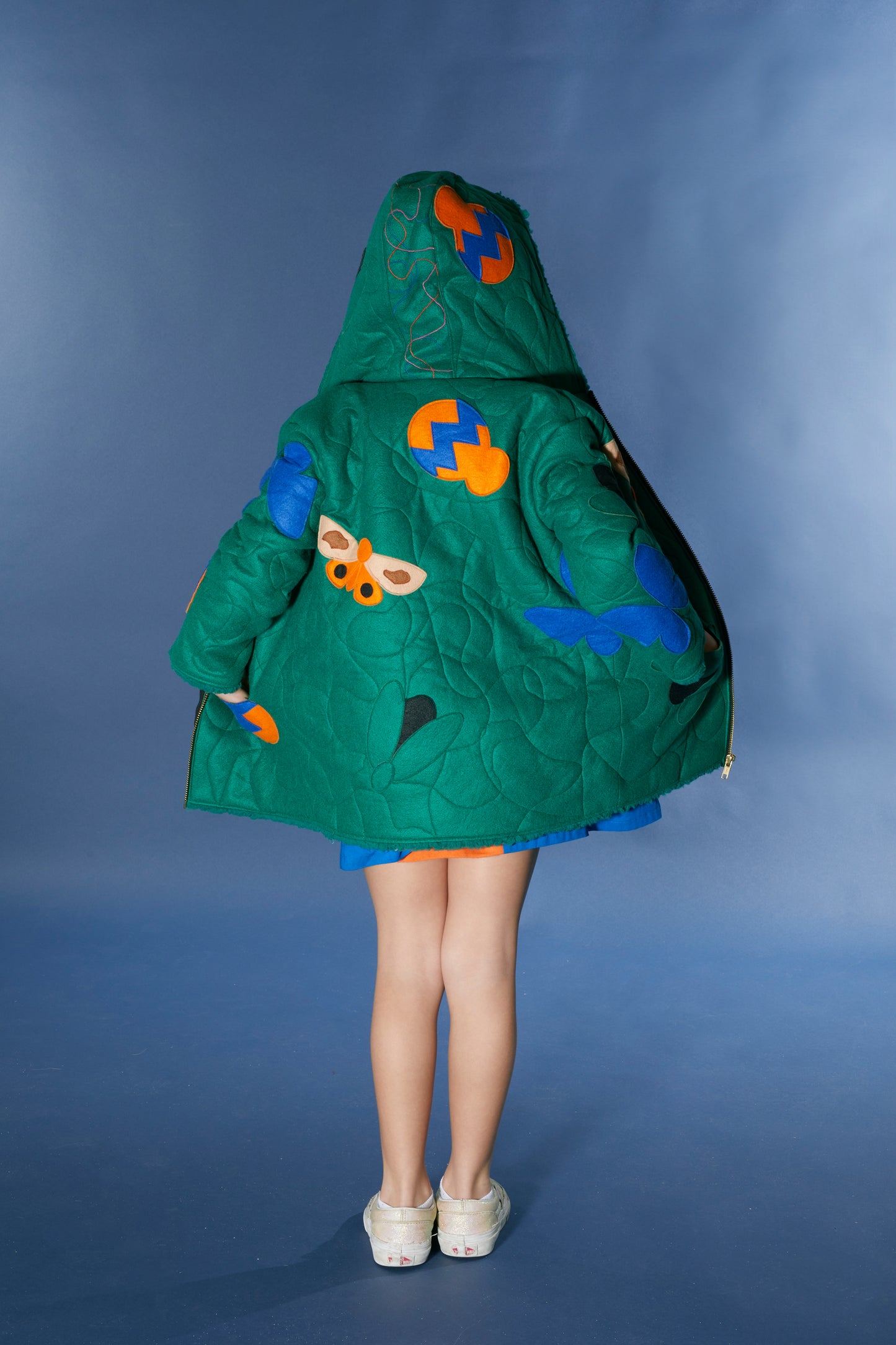 green kid's coat, sherpa kid's coat, green sherpa children's coat, kid's felt coat, kids bamboo felt coat, kids bug coat, kids winter coat, winter coat for kids, oversized kids coat, warm coat for kids