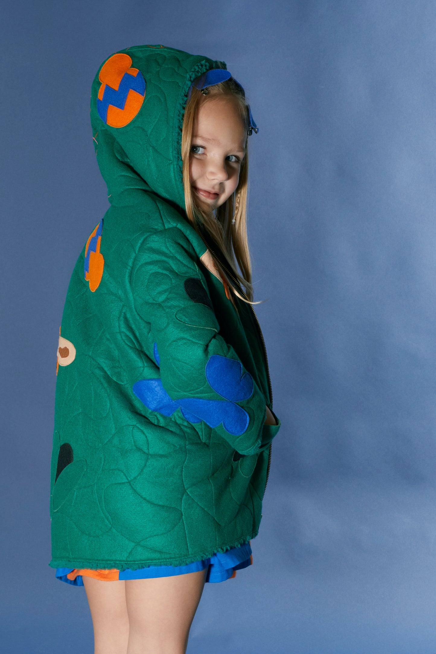 green kid's coat, sherpa kid's coat, green sherpa children's coat, kid's felt coat, kids bamboo felt coat, kids bug coat, kids winter coat, winter coat for kids, oversized kids coat, warm coat for kids
