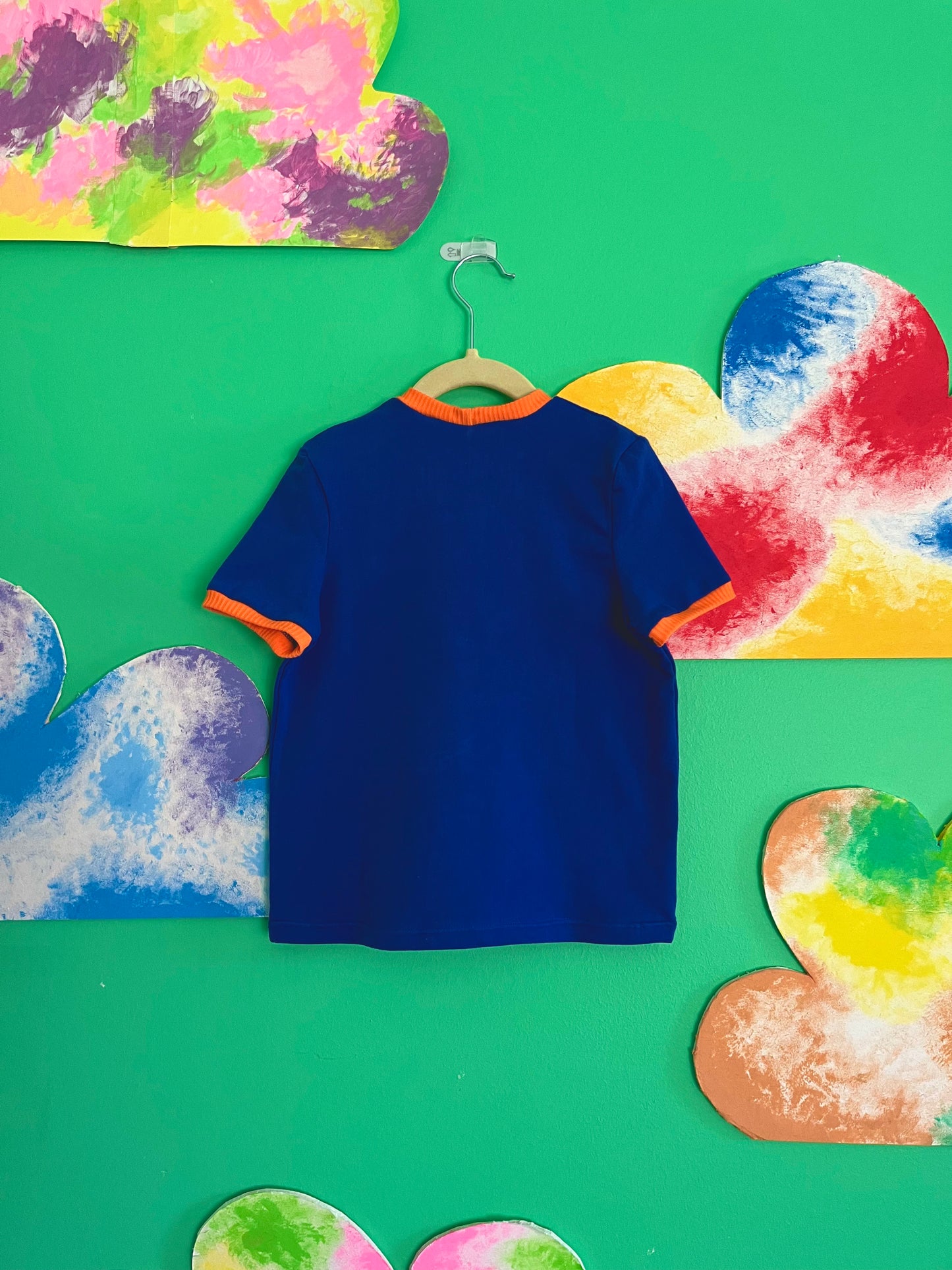 blue and orange t shirt, pocket t shirt, kids pocket t shirt, pocket with alien coming out, pocket with bug coming out, blue and orange kids t shirt, kids t shirt, kids tshirt, kids tee, cobalt blue kids shirt, children's t-shirt, kid's t-shirt, kid's pocket t-shirt