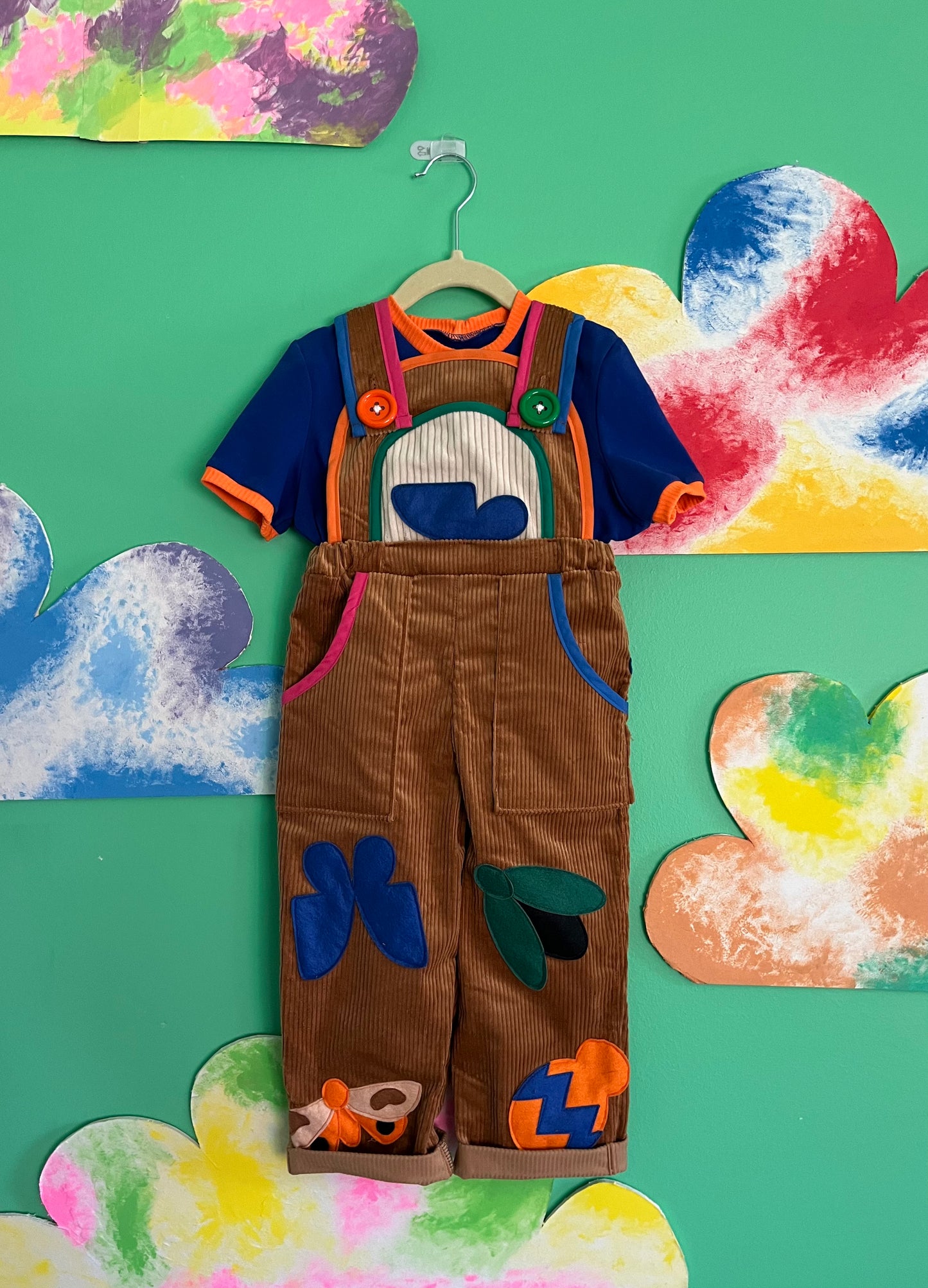 corduroy overalls, fun overalls, kids overalls, gender neutral overalls, kids gender neutral overalls, brown overalls, colorful kids overalls, kids overalls, kids corduroy overalls, bug overalls, patched overalls