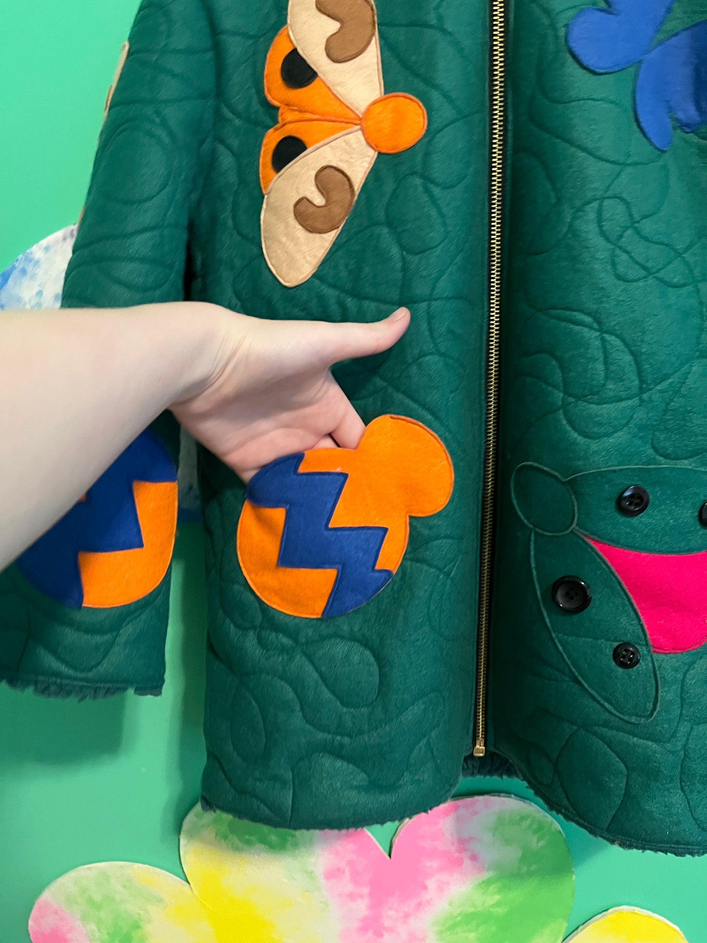 green kid's coat, sherpa kid's coat, green sherpa children's coat, kid's felt coat, kids bamboo felt coat, kids bug coat, kids winter coat, winter coat for kids, oversized kids coat, warm coat for kids