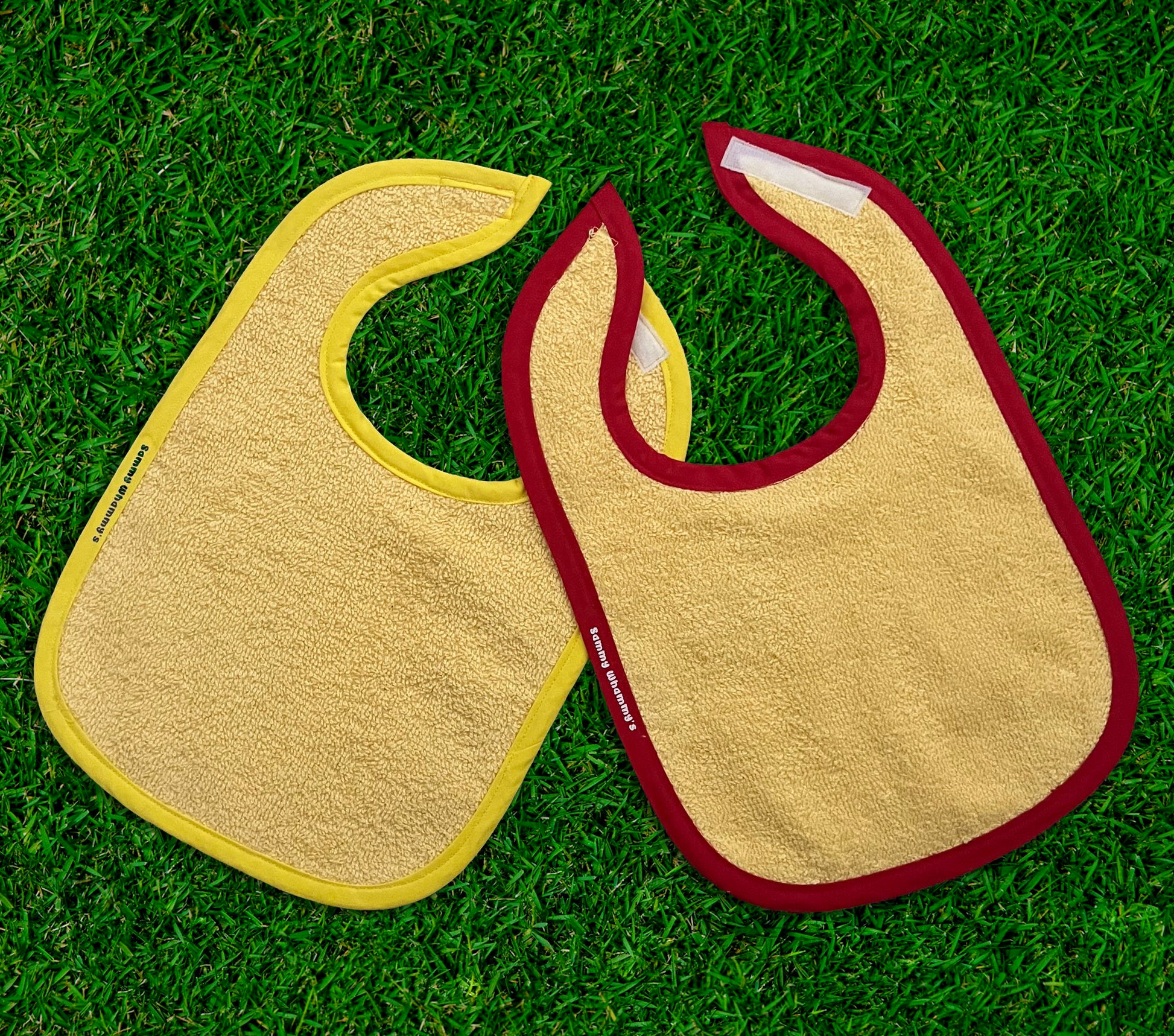 yellow baby bib with velcro, terrycloth baby bib, terrycloth bib, yellow terrycloth bib, 100% cotton terrycloth bib, 100% cotton baby bib, baby bib, small business baby bib