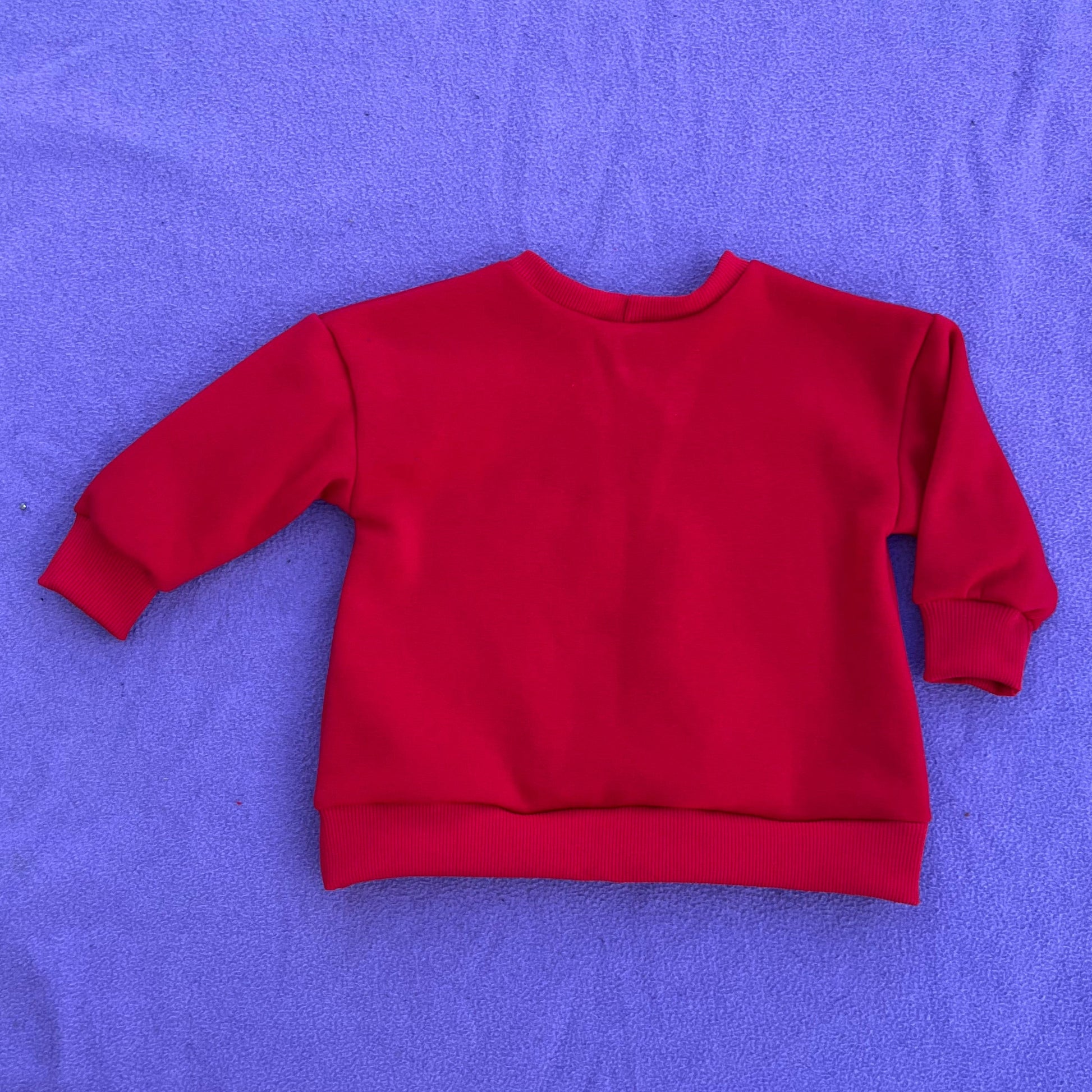 Red sweatshirt on purple background
